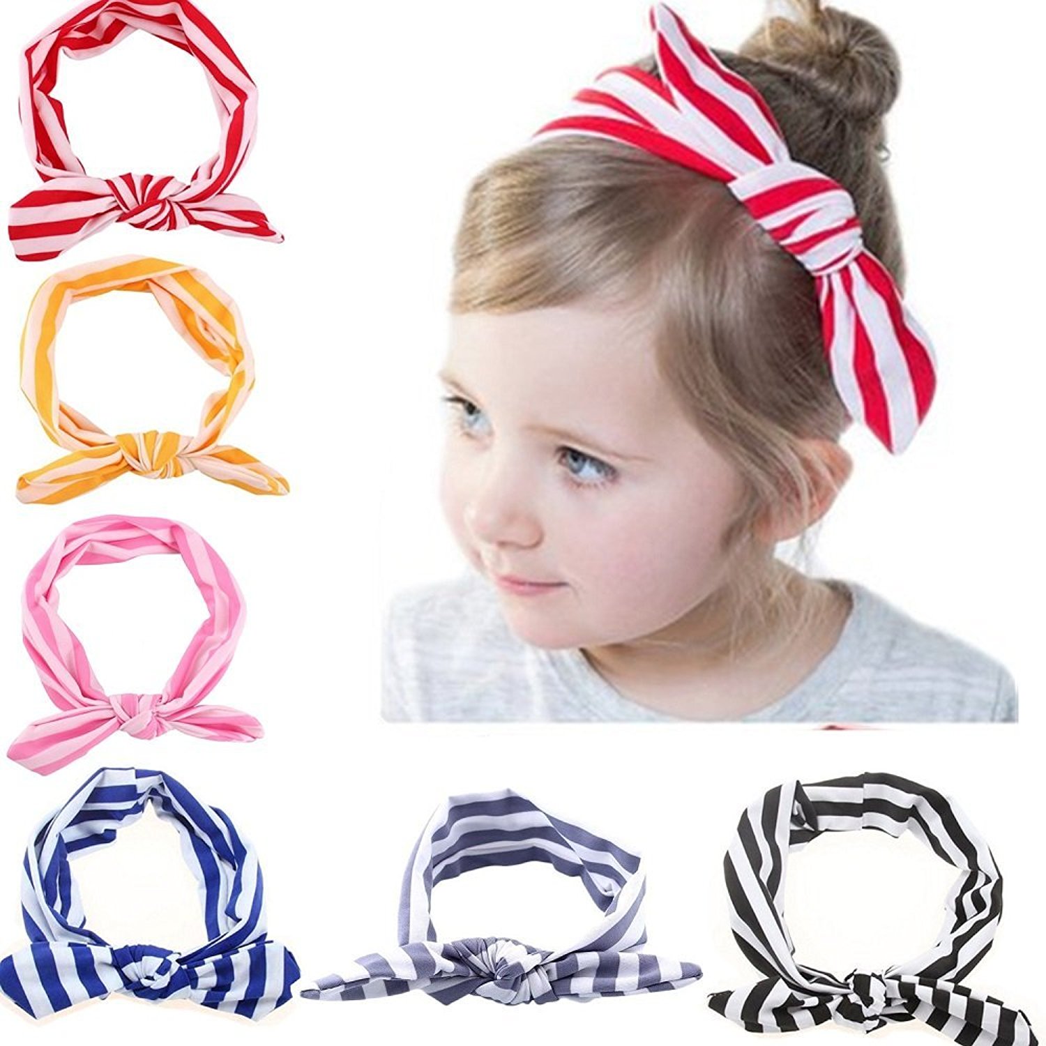 Ahyuan Baby Girls Toddler Headbands Rabbit Ear Headband Stripe Hairband 6pcs