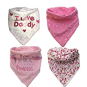 Baby Bandana Drool Bibs, 4-Pack Pink  Cotton Bibs with Snaps