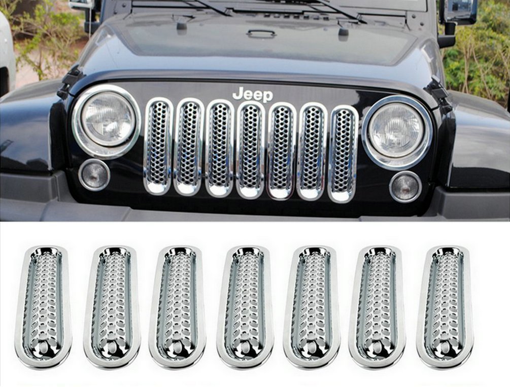 Chrome Front Grill Mesh Grille Insert Kit For JEEP Wrangler JK Sahara